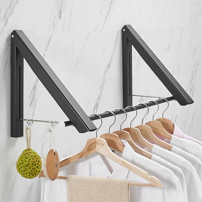 Platzsparende Wand Kleiderstange Kleiderhaken Halter Klappbare Garderobe für Kleiderbügel - Schwarz