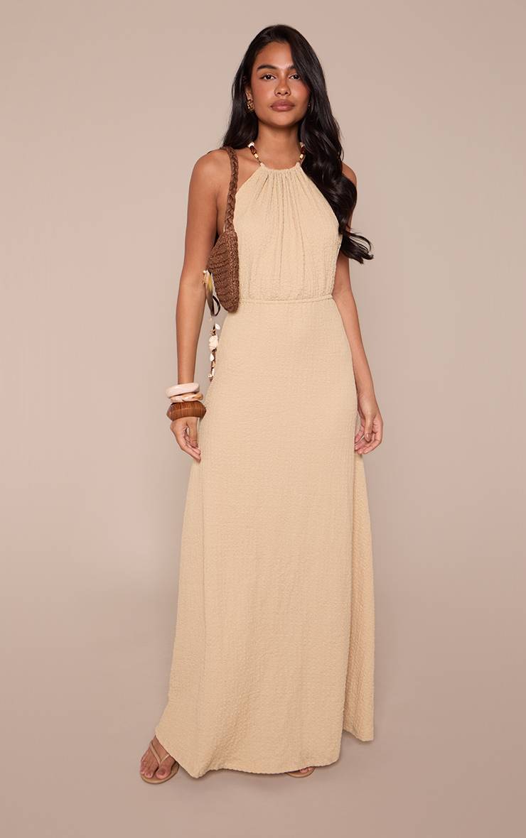 Gris Pierre Robe Longue Dos Nu Avec Détails De Perles Et Col Licou