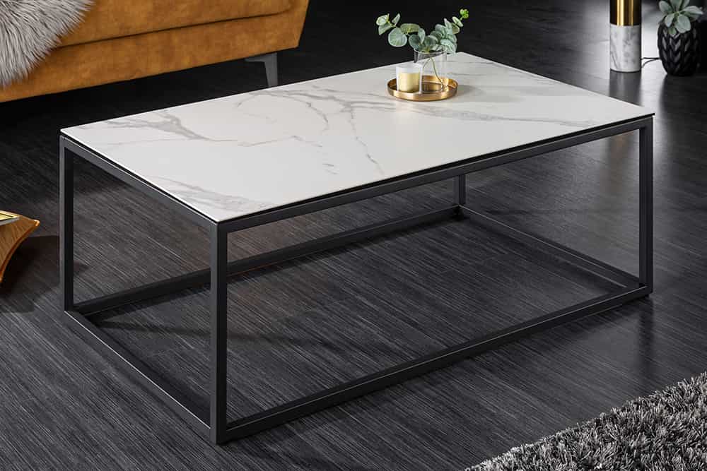 Design Couchtisch SYMBIOSE 100cm Marmor weiß Keramik made in Italy
