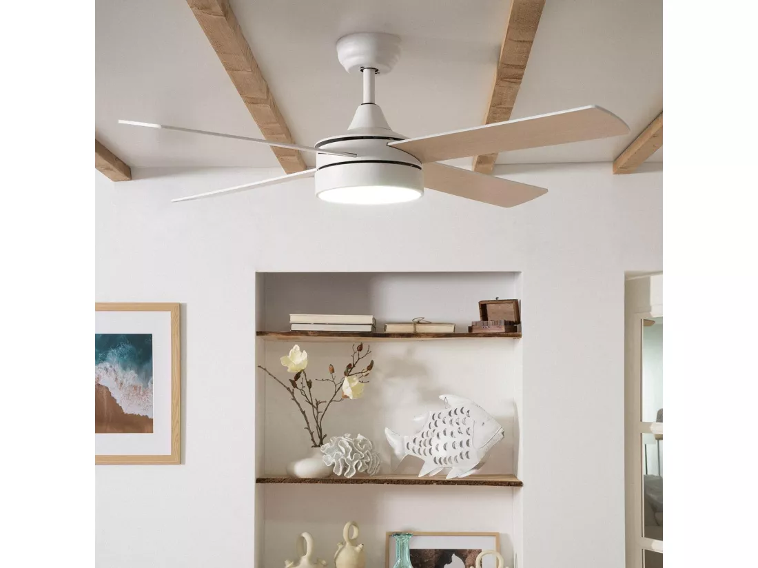 Ventilateur de Plafond Silencieux Timor Blanc 132cm Moteur DC WiFi Blanc