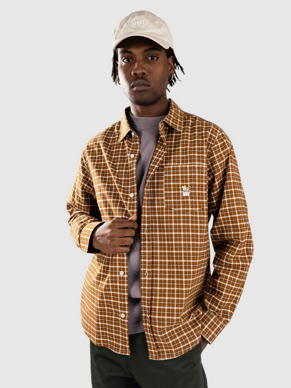 HUF Echo Oxford Plaid Shirt russet