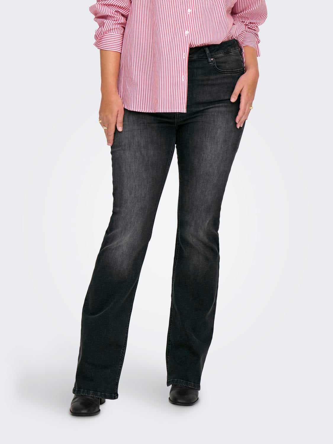 CARWILLY Hohe Taille Ausgestellt Jeans Washed Black