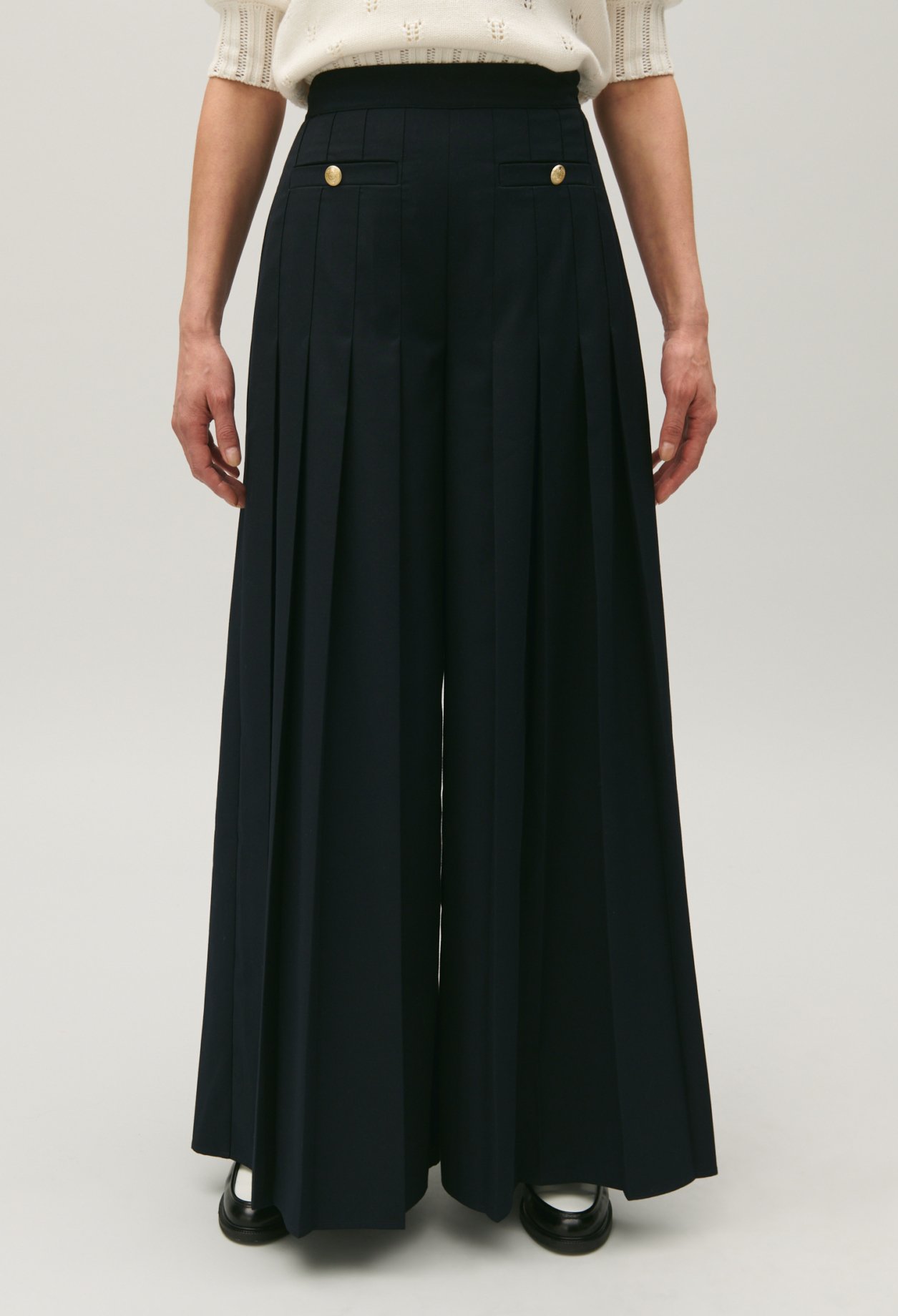 Pantalon plisse ample bleu marine