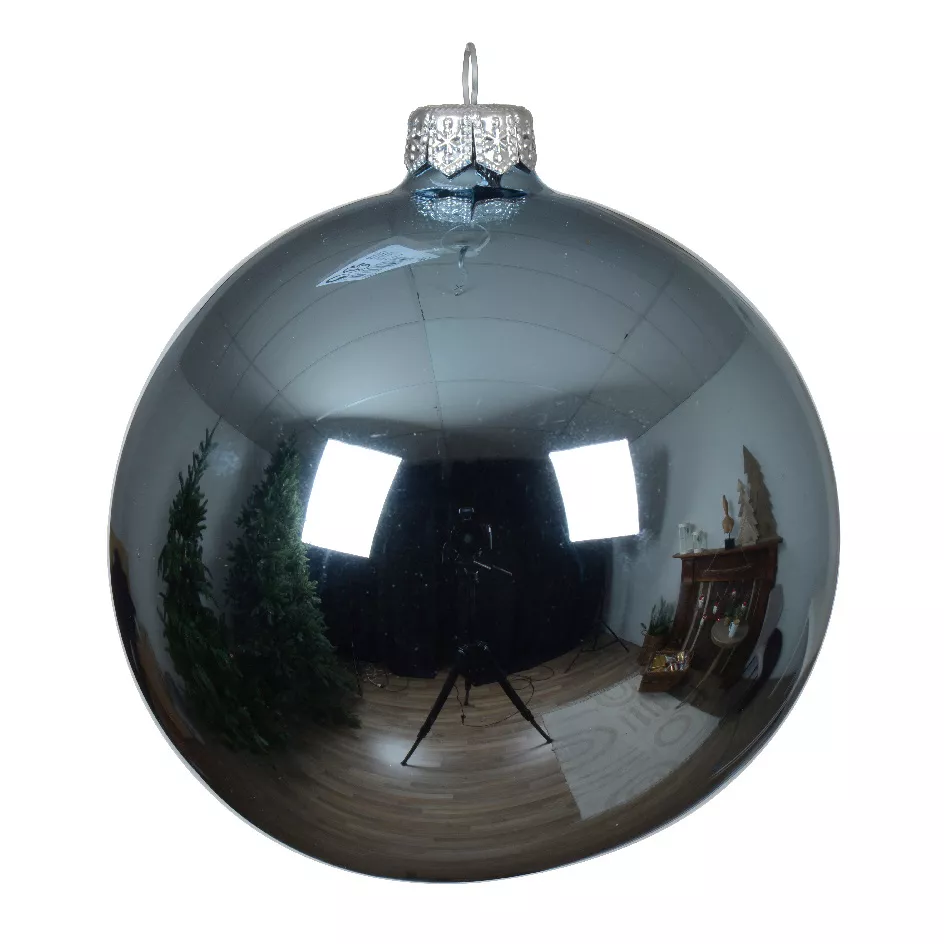 Lot de 4 boules de Noël en verre (D100 mm) Arctique brillante Bleu glacé