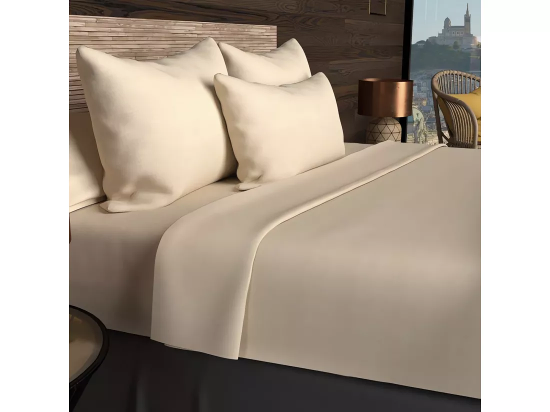 TaieTaie d'oreiller rectangle US 50x75 cm en coton uni 57 Fils SOLEIL D'OCRE écru