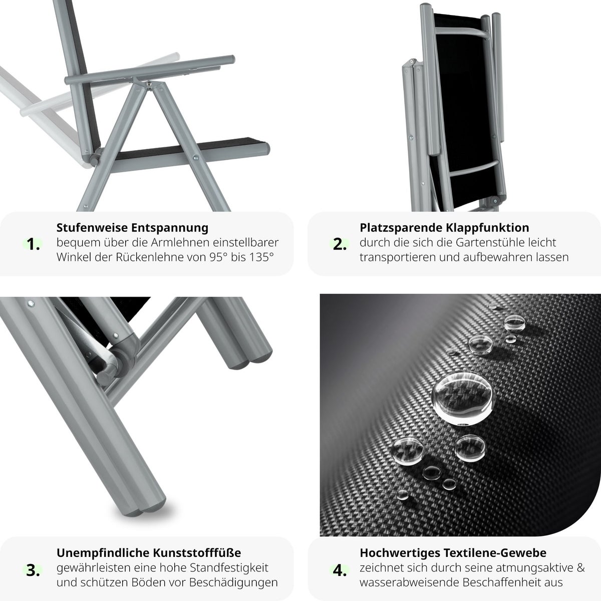 tectake Stabia zitgroep met aluminium frame, voor 4 personen, tafel met veiligheidsglasplaat en stelschroeven