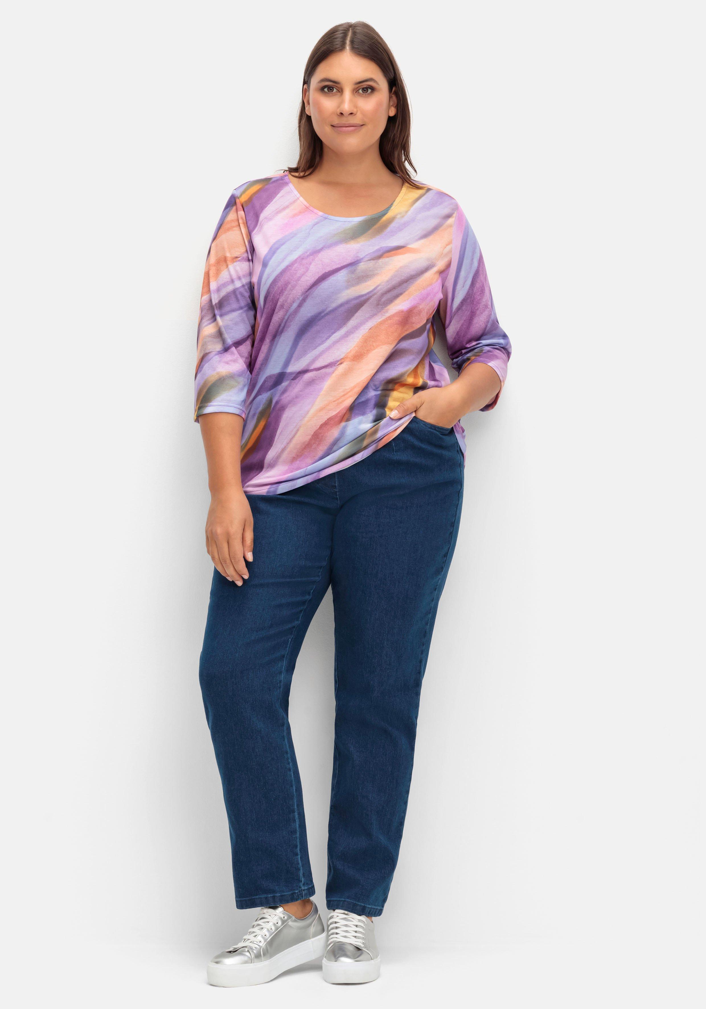 3/4-Arm-Shirt mit Alloverdruck in gebatikter Optik