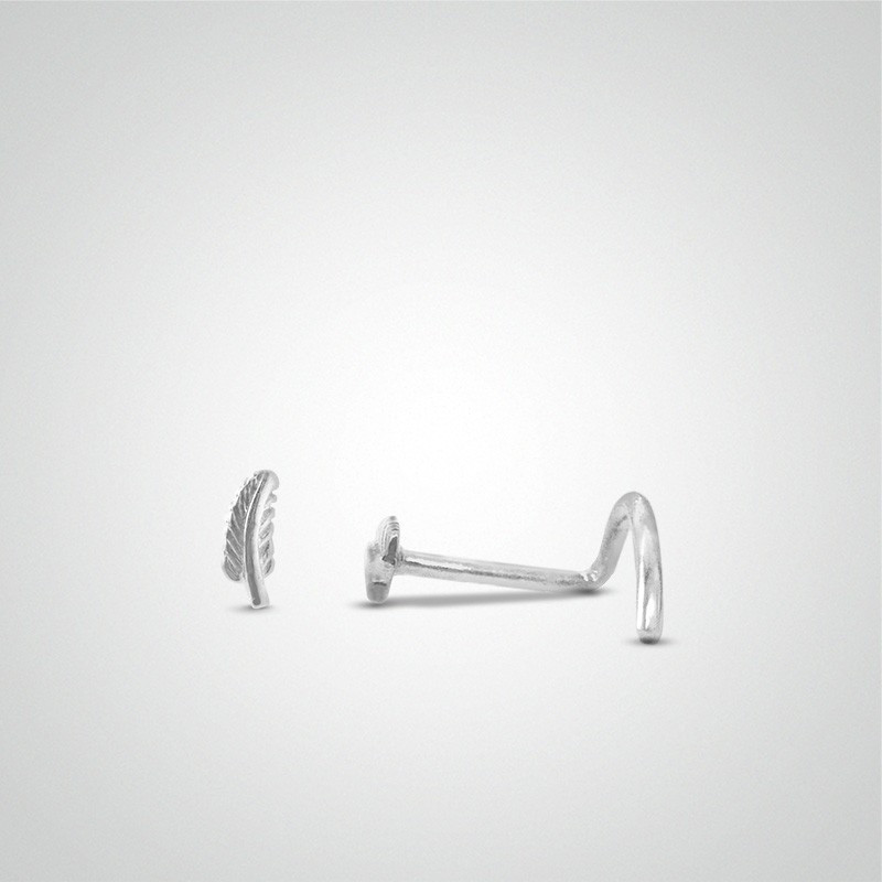 Piercing de nez plume or blanc barre en U