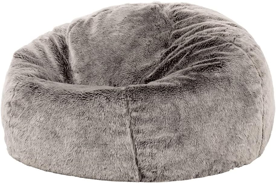 Icon Kingston Klassiker Kunstfell Sitzsack, Grau, Sitzsack Erwachsene mit Füllung, Bean Bag, Flauschig Sessel, Lounge Sessel, Lounge Stuhl, Schlafzimmer, Wohnzimmer, Wohnzimmer Möbel