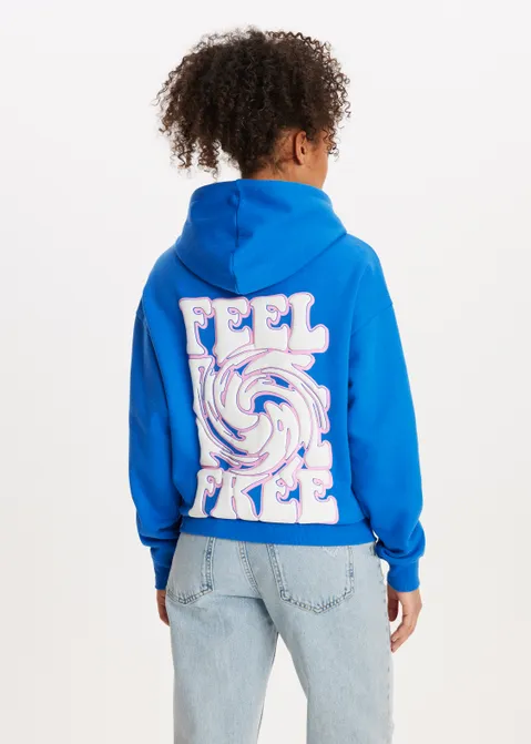 Hoodie met print feel good blauw (BLW.K)