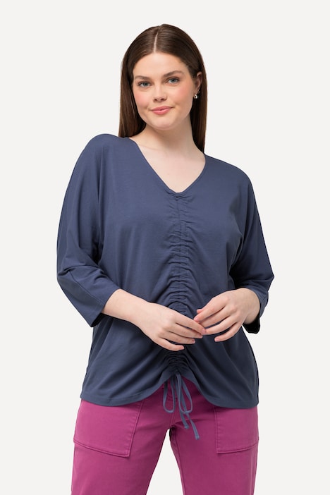 T-Shirt, Raffung, V-Ausschnitt, 3/4-Arm, Biobaumwolle