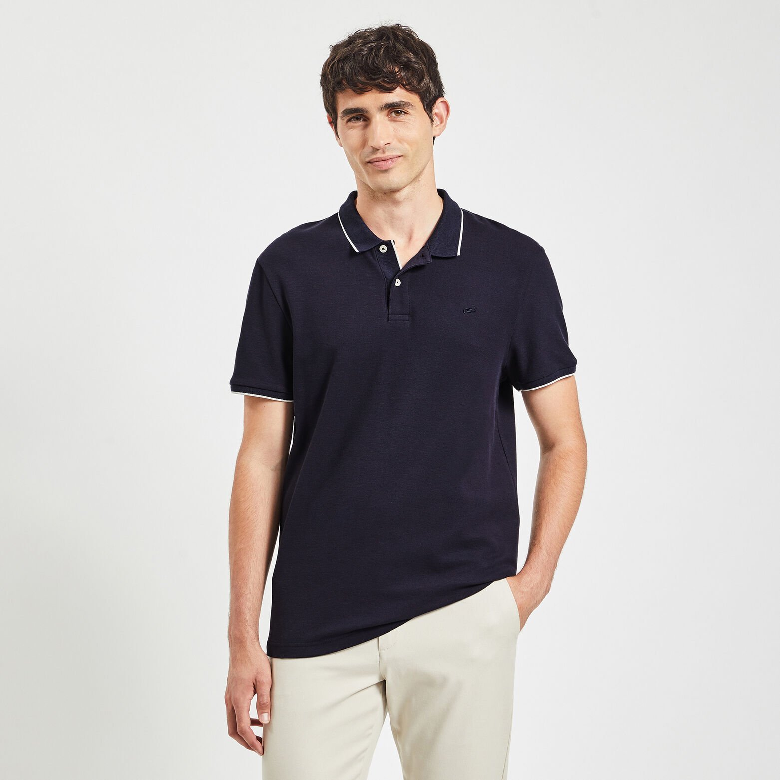 Polo manches courtes uni coton piqué Bleu foncé