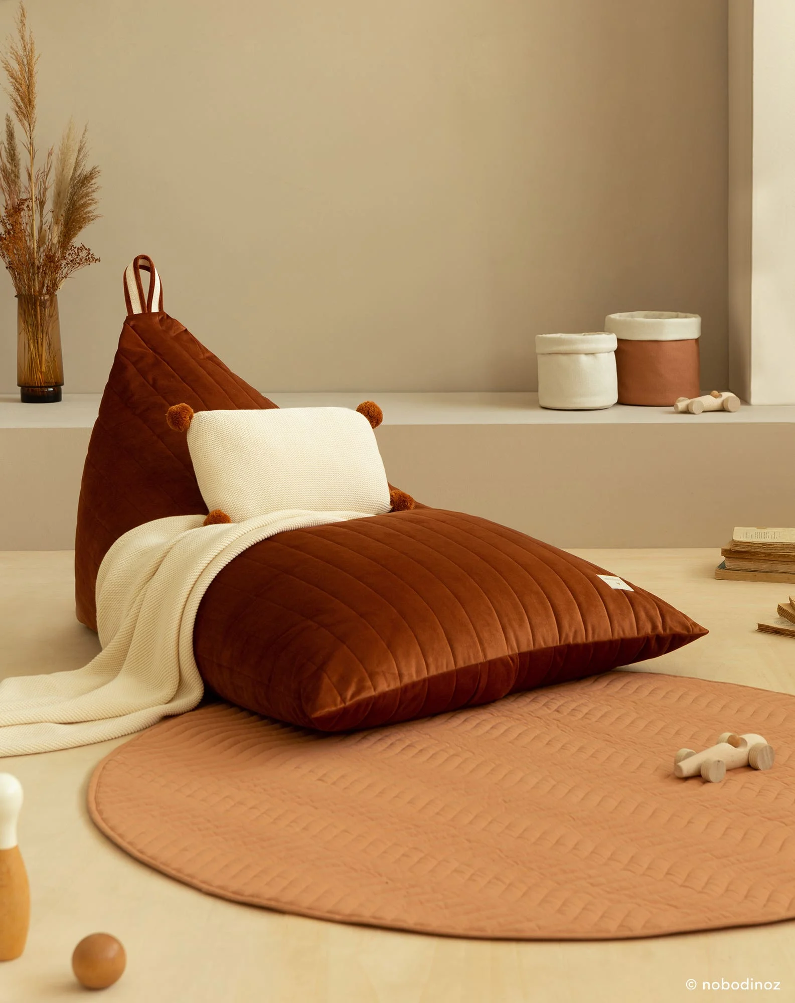 Pouf essaouira - taille enfant - eco-velours | Marron