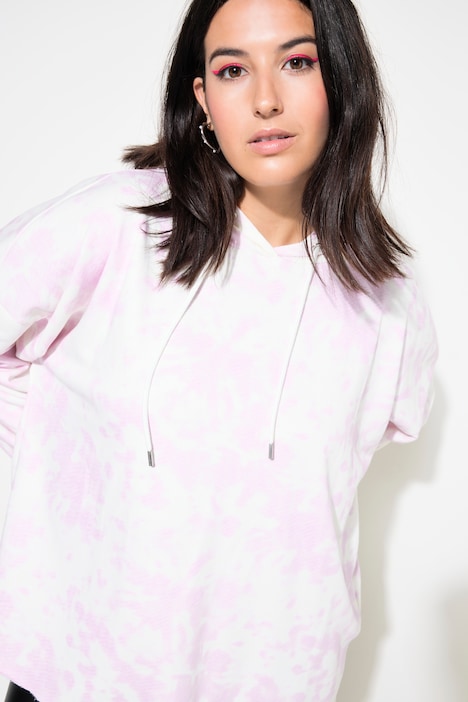 Hoodie, Boxy Shape, Batik, offenkantiger Saum