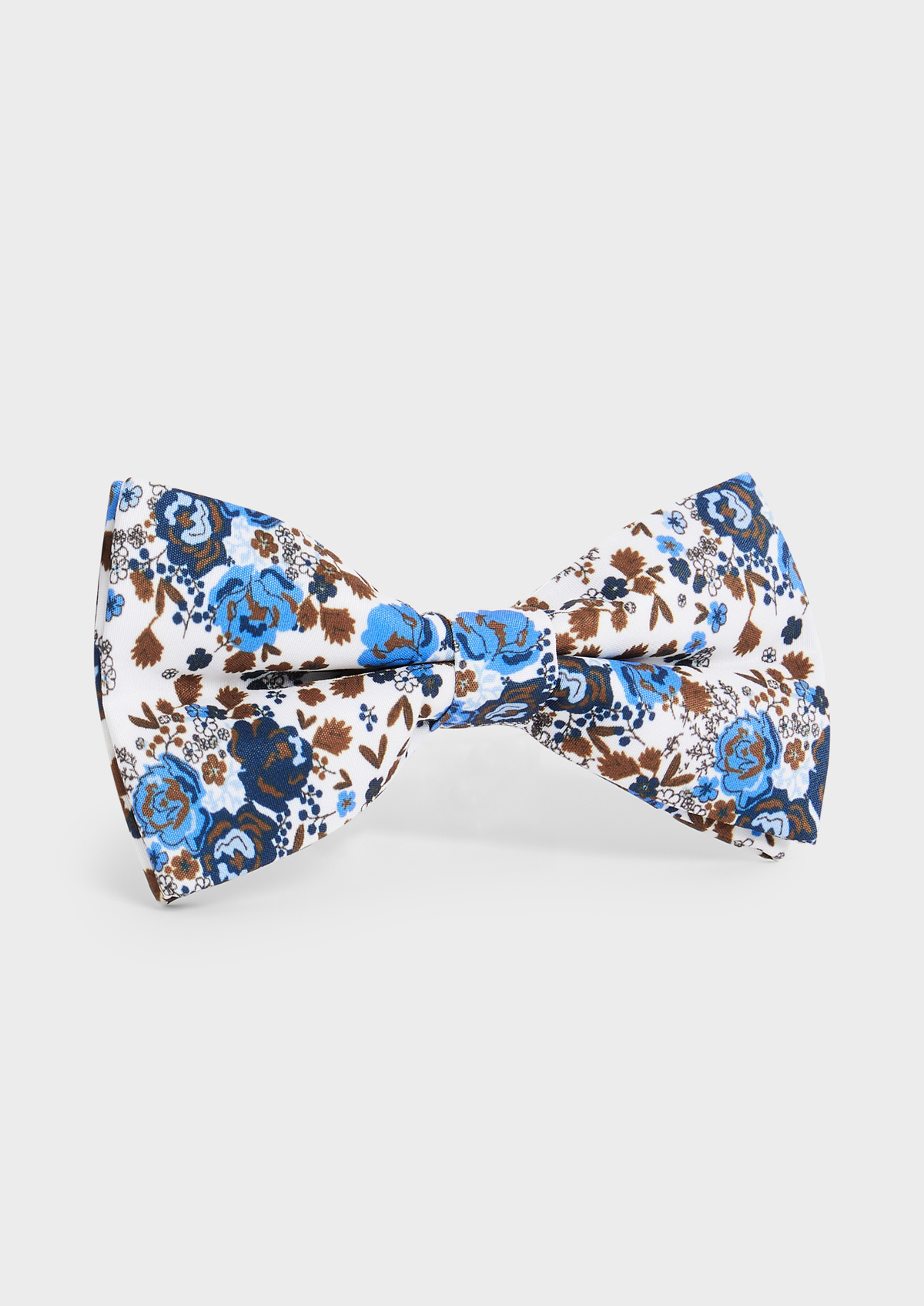 Noeud-papillon blanc à motif fleuri bleu glacier et marron