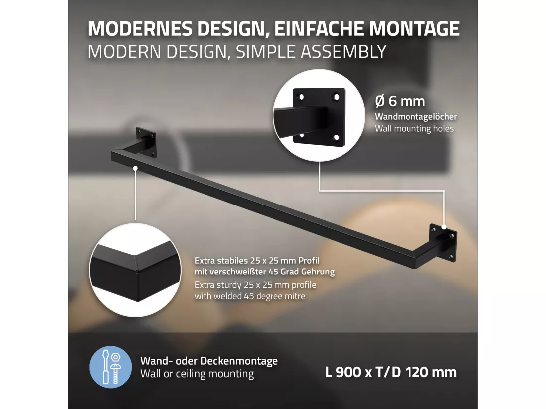 Barre de penderie Porte-manteau Acier Montage mural Porte-manteau