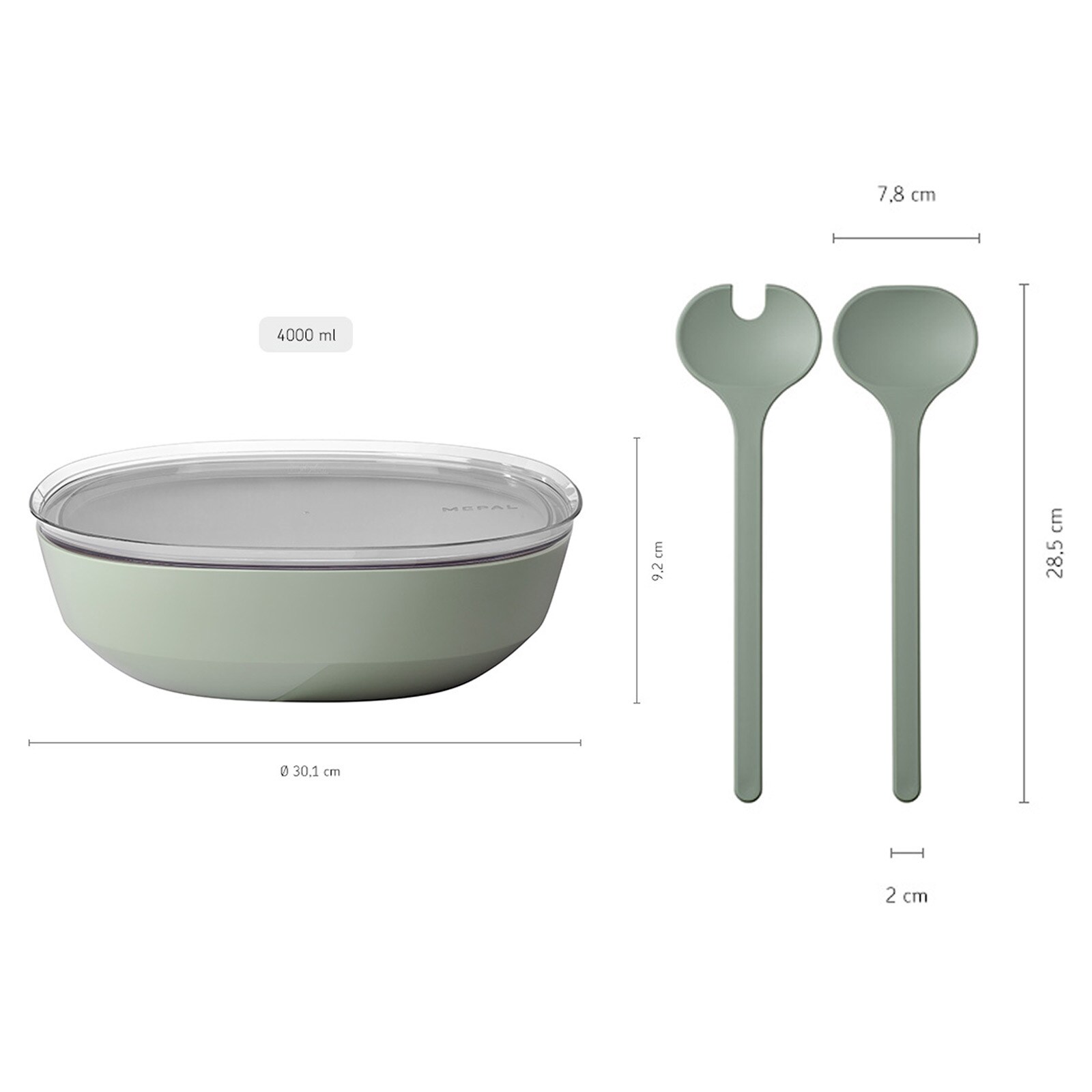 Mepal Servierschale mit Deckel & Salatbesteck Silueta 4000 ml
