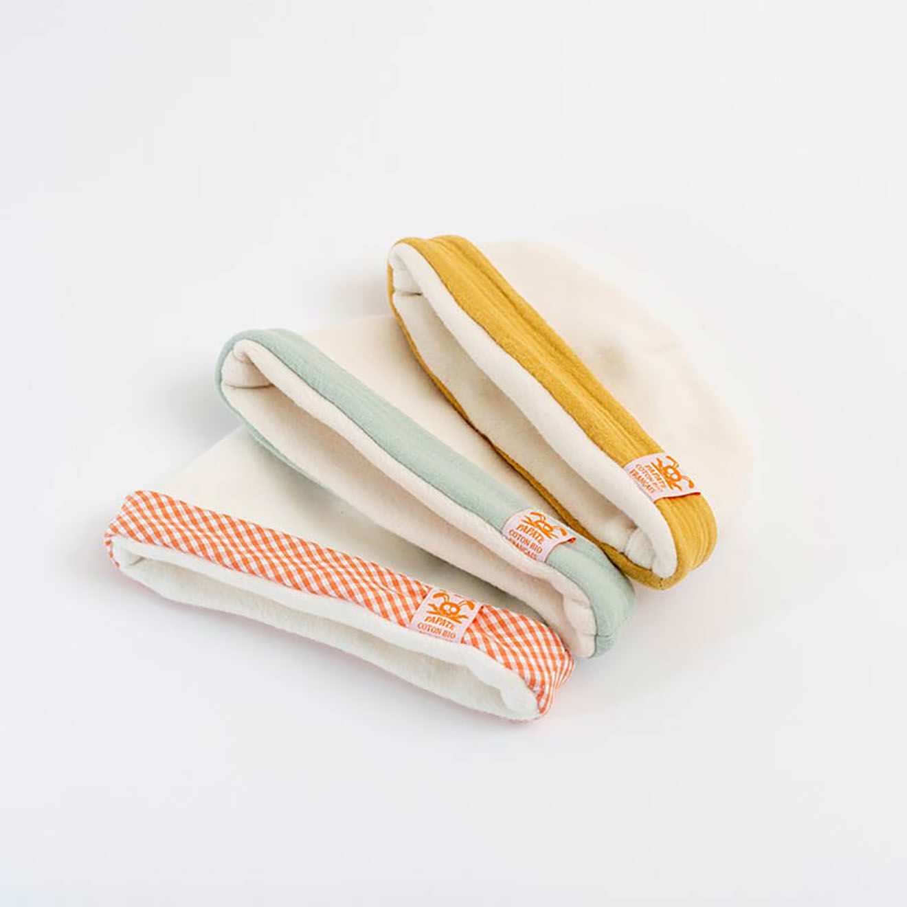 Papate Bonnet de Naissance en Coton Bio blanc/vert - 20x12 cm