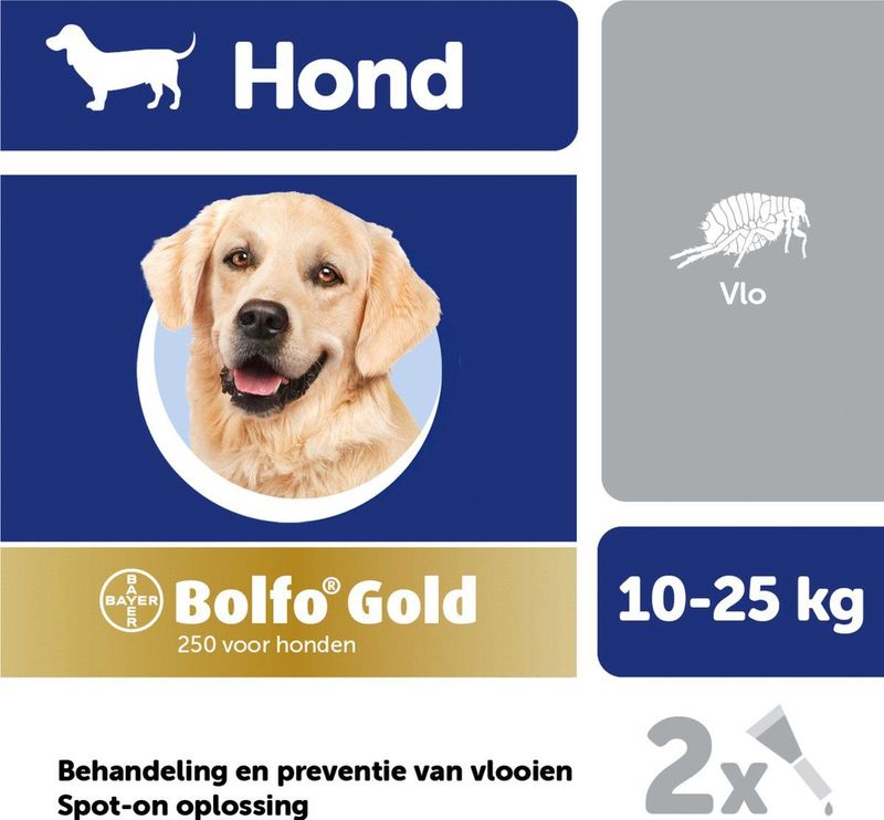 Bolfo Gold 250 Anti vlooienmiddel - Hond - 10 Tot 25 kg -  2 pipetten