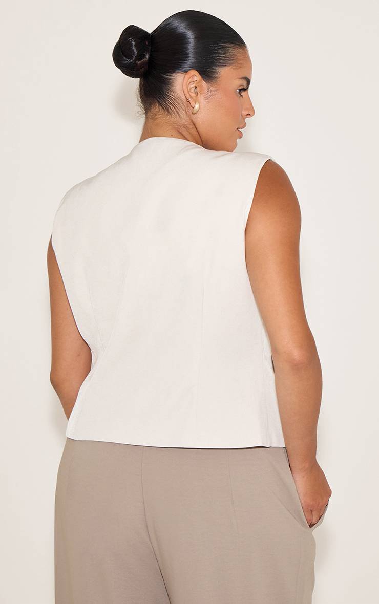 Ecru Gilet Sans Manches Écru À Détail Poches Et Décolleté Plongeant Grande Taille
