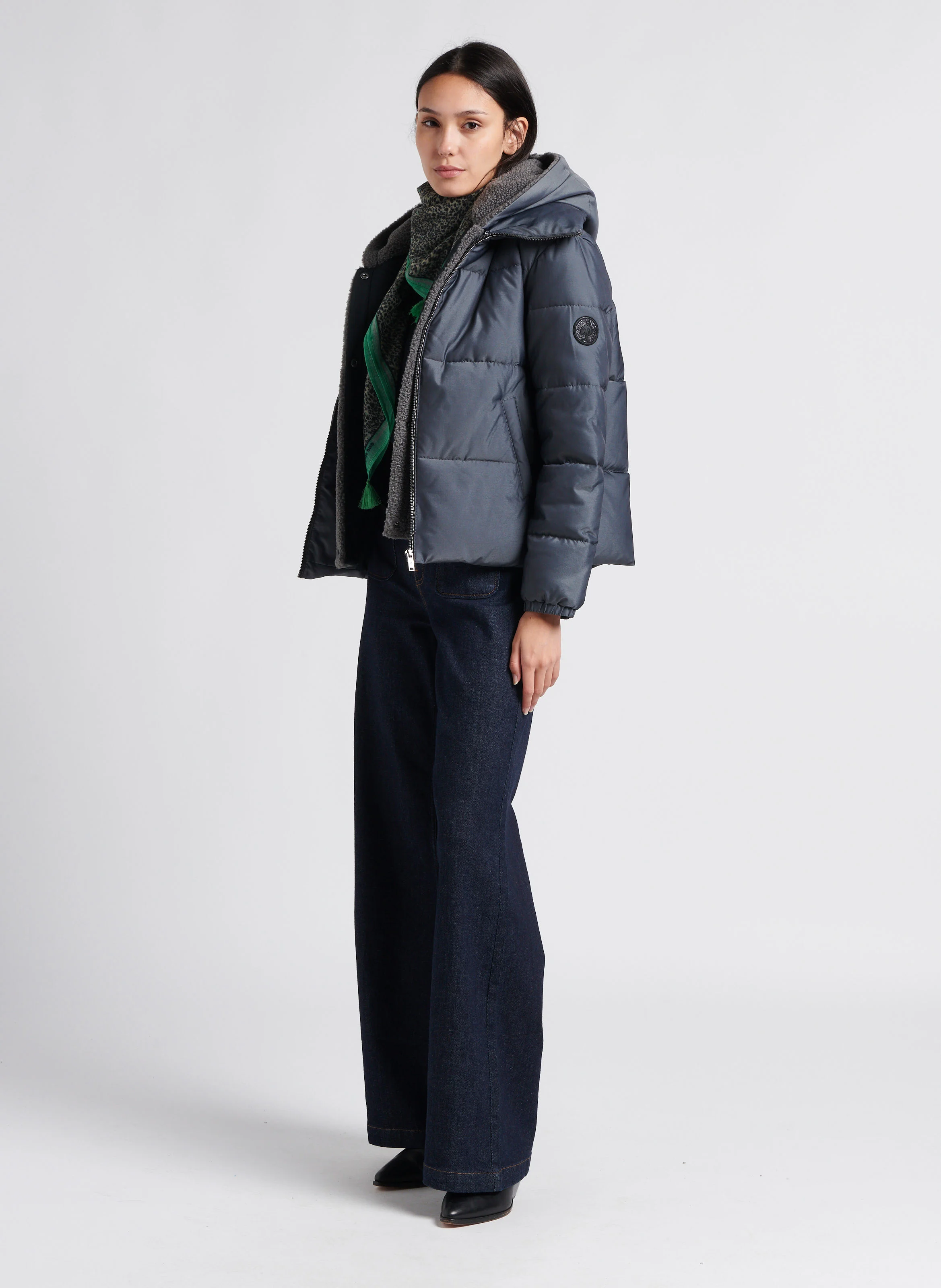 LE HAILEY - Jean large taille haute en coton stretch | Bleu