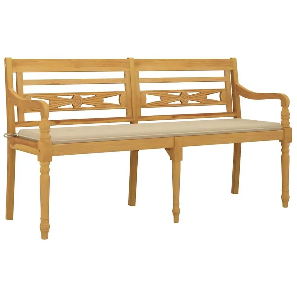 vidaXL - Batavia Tuinbank met beige kussen - Teakhout - 150x51.5x84 cm