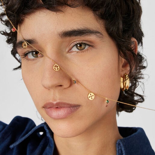 Colar com medalhas e pedras preciosas, banhado a ouro 18k sobre prata, Tamara Falcó X TOUS