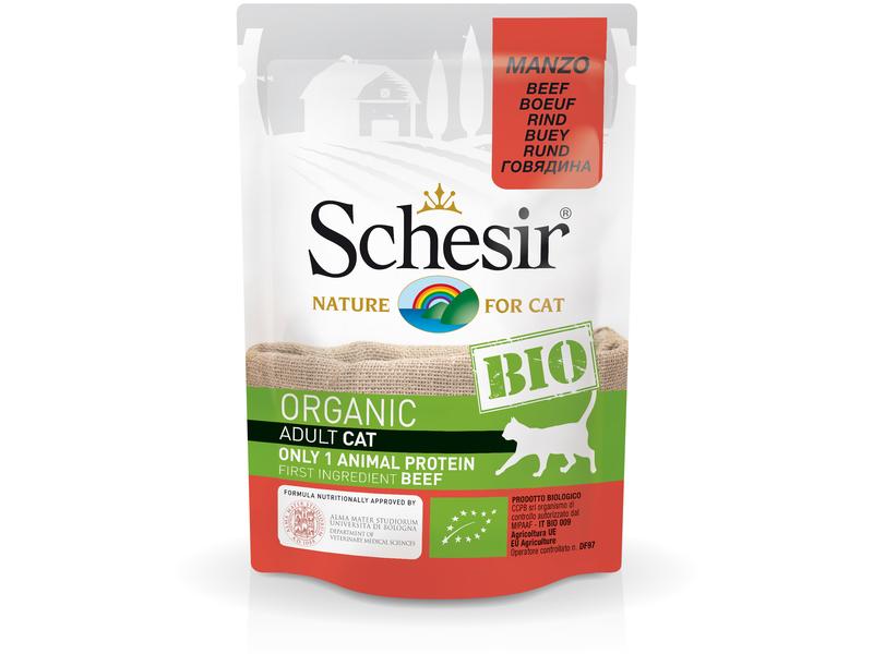 Schesir Nassfutter Bio Rind, 85 g Bio-Alleinfuttermittel für ausgewachsene Katzen