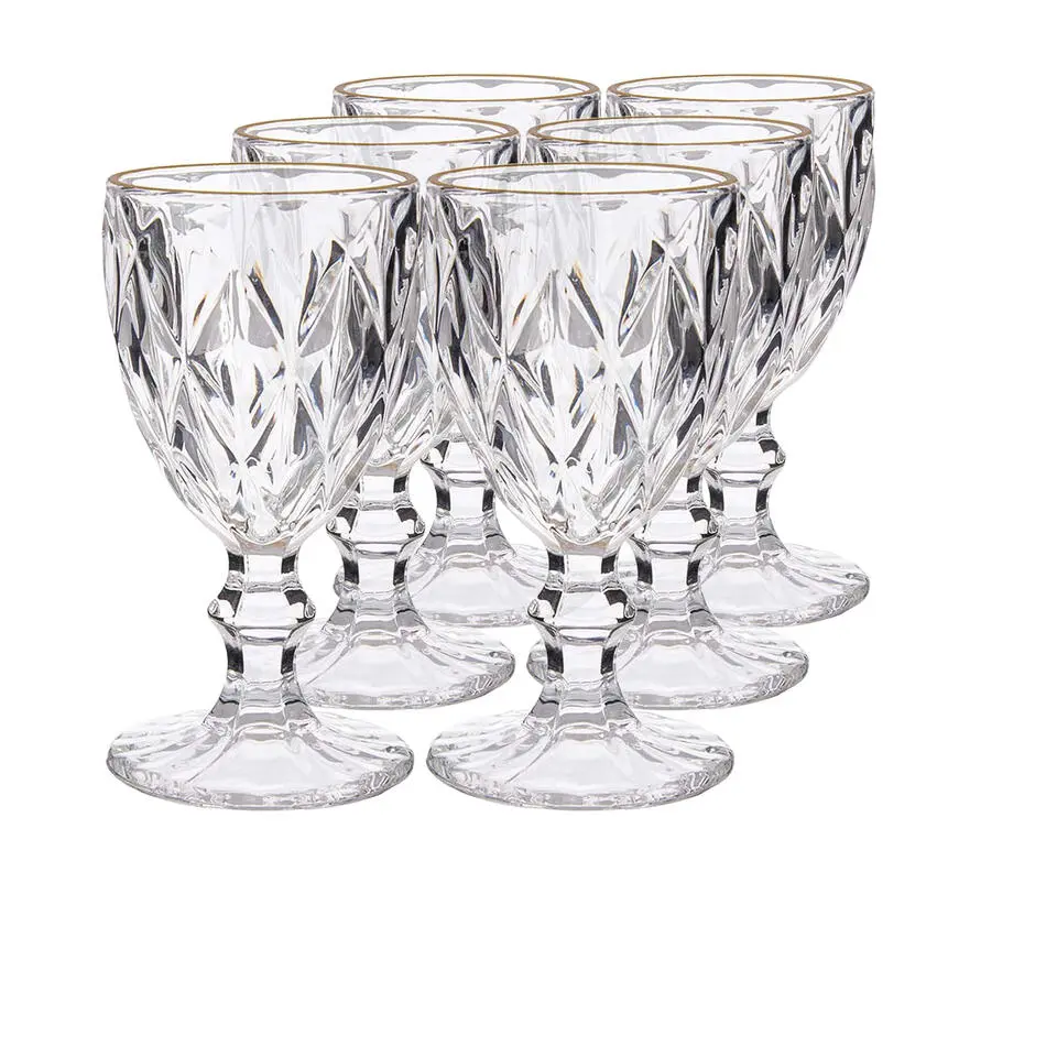 Vivalto Wijnglazen - 6x - kristal look - gouden rand - 254 ml