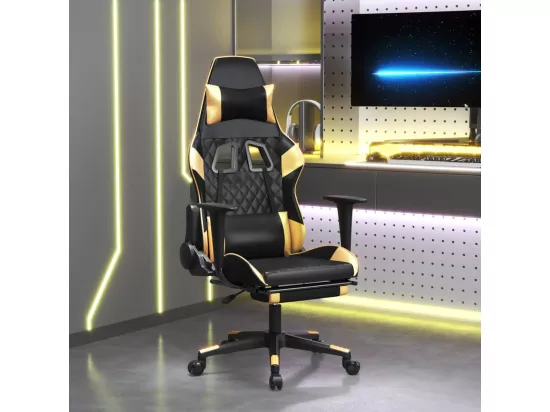 Chaise de jeu de massage avec repose-pied Noir&Doré Similicuir