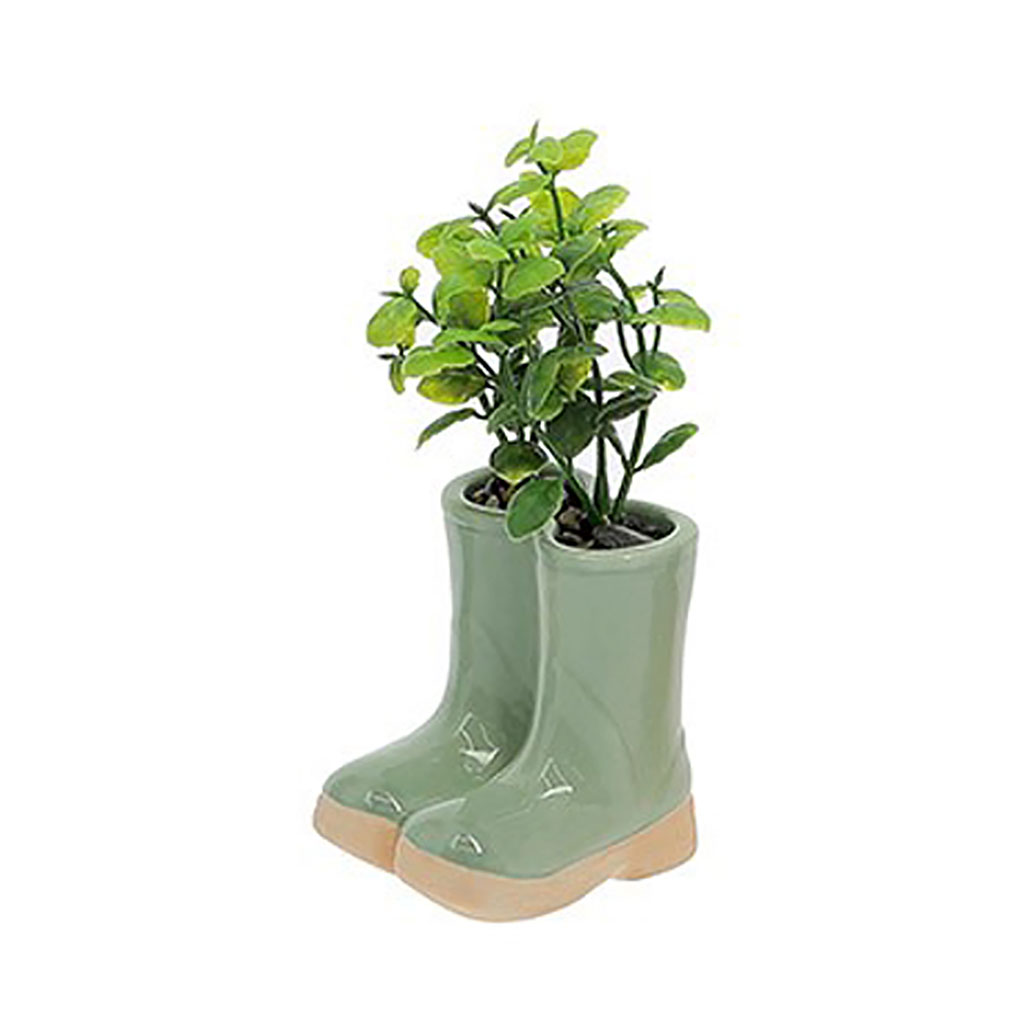 Plante artificielle et pot céramique bottes 14.5x6.5x7.5cm