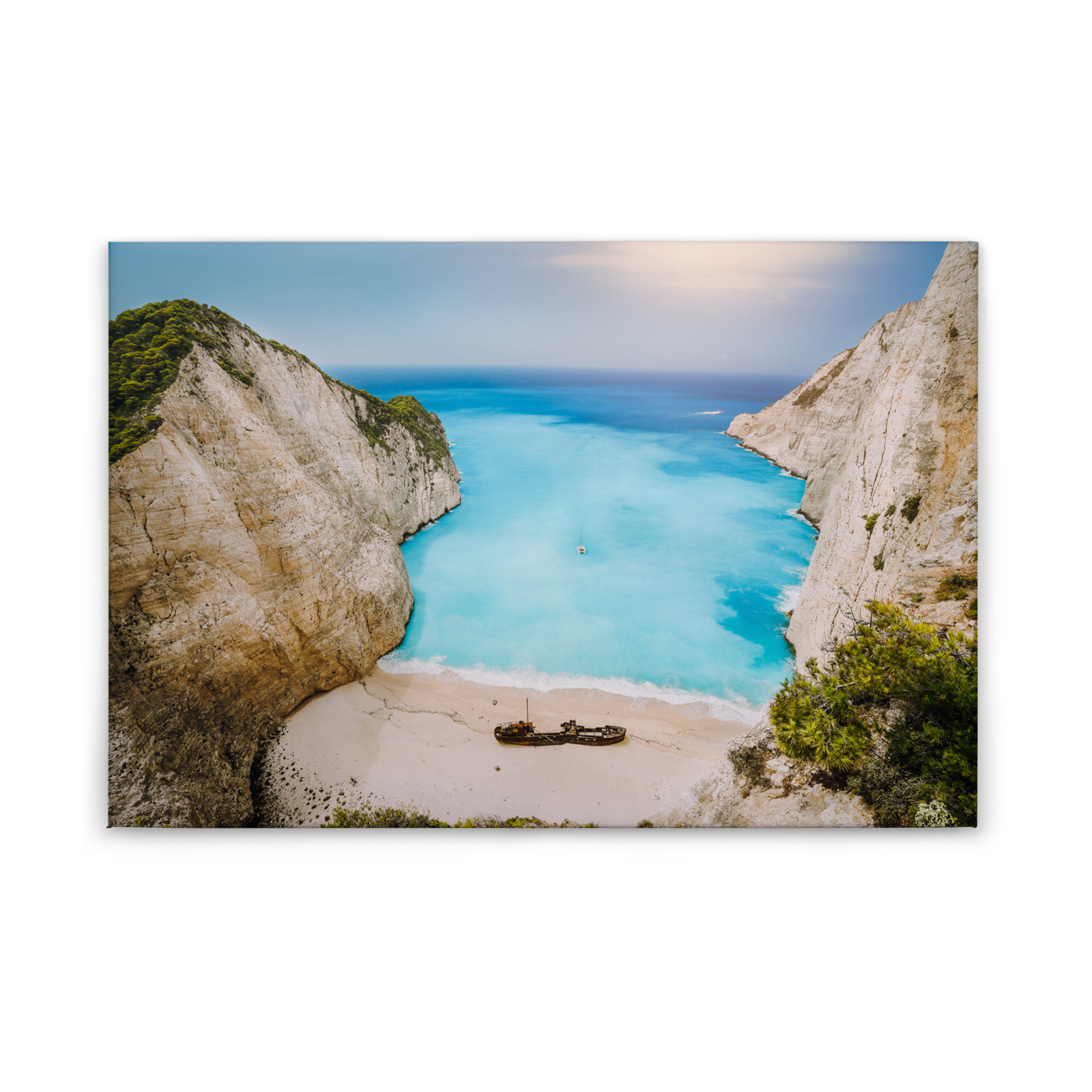 Leinwandbild GRIECHISCHE KÜSTE - türkis-beige - 90x60 cm