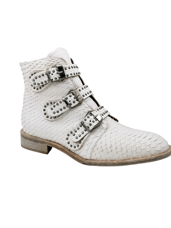 Bottines Motardes Cuir ER903 Pyton Bianco - Semerdjian