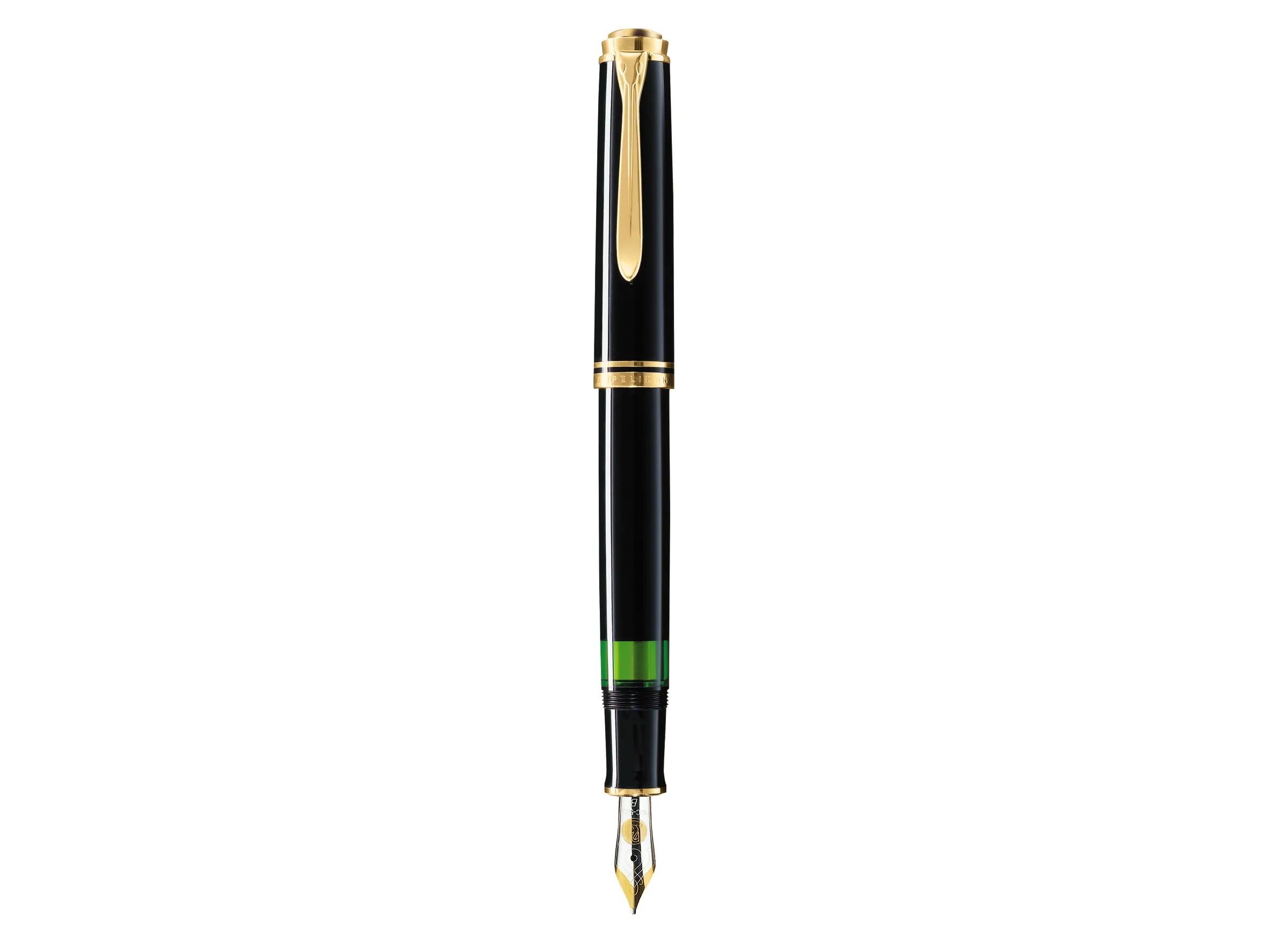Pelikan M600, Sort, Guld, Indbygget påfyldningssystem, Diamond, Resin, Guld, Italic spids, Guld/Rhodium