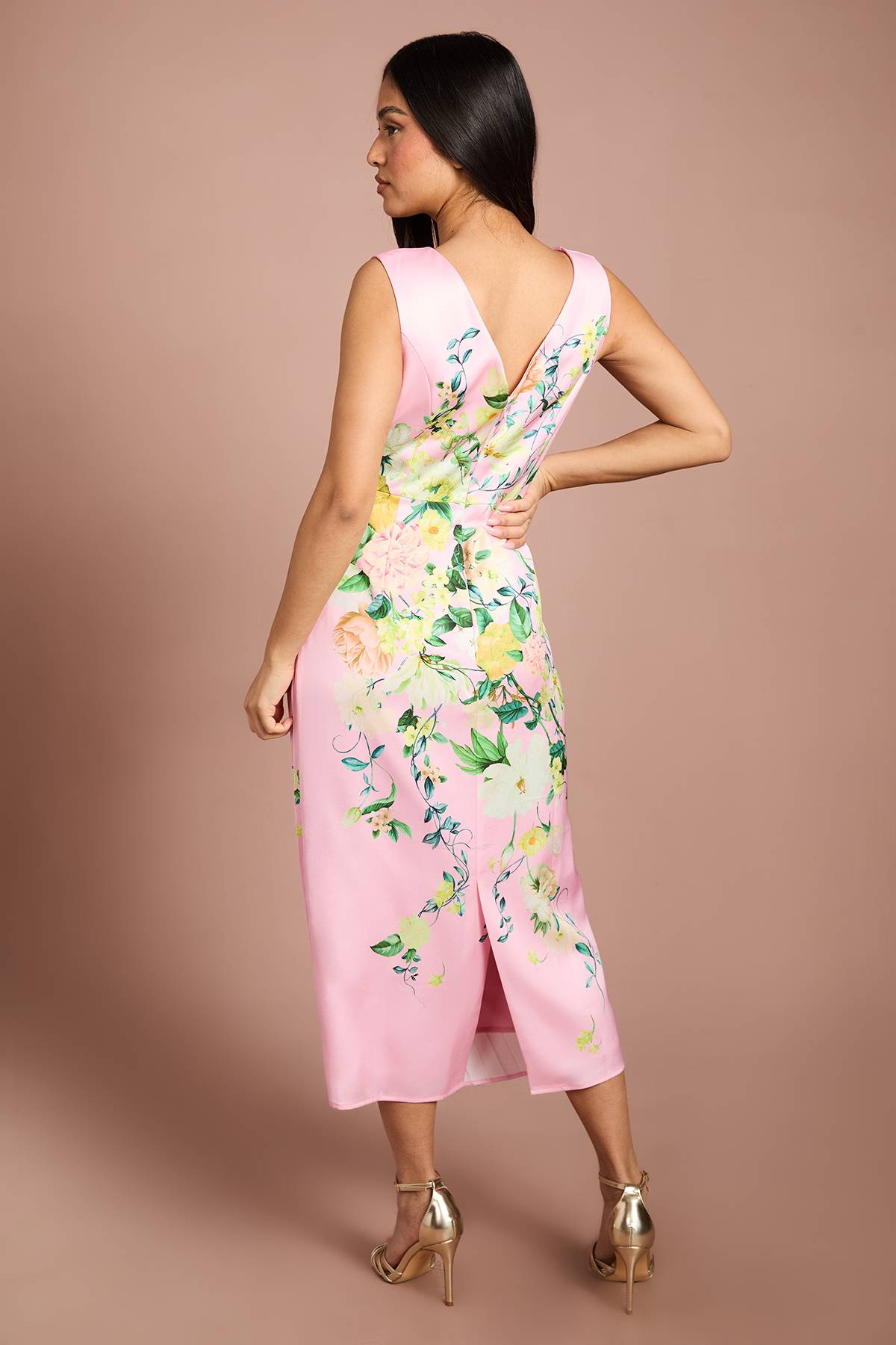 Coast Robe Midi Plissée À Imprimé Floral Petite Lisa Tan Avec Détail Plissé