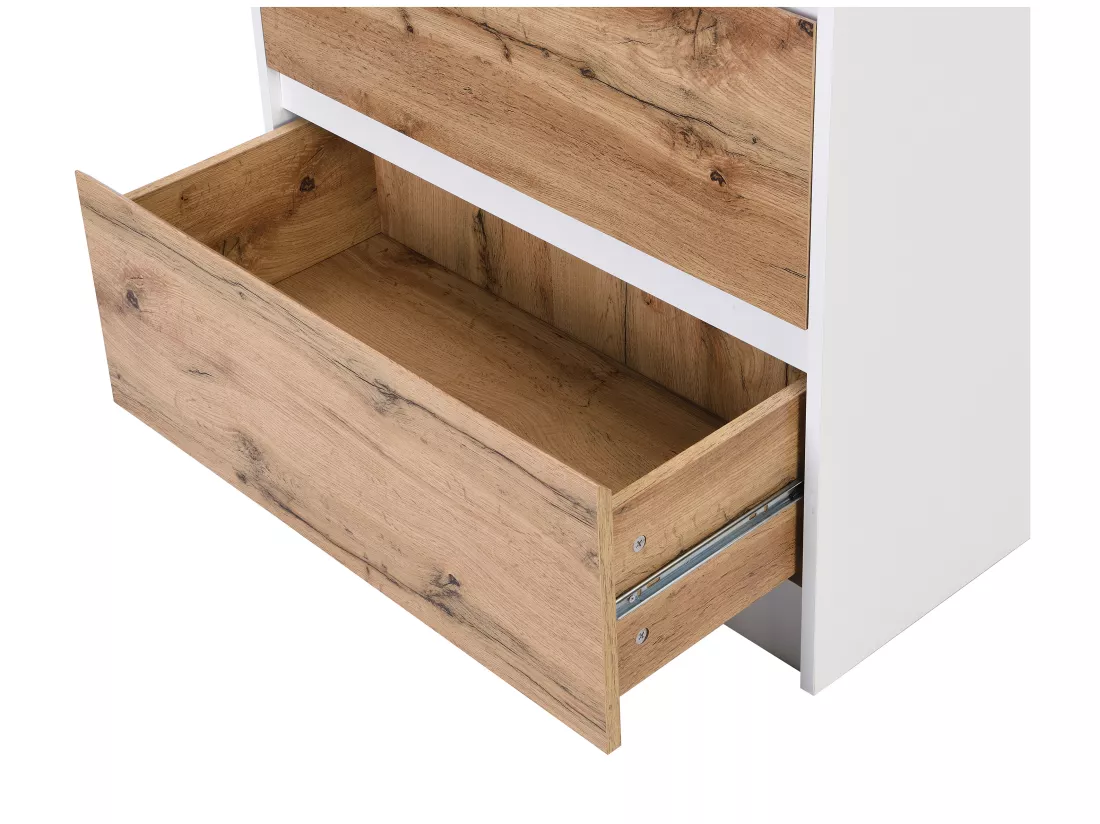 Ilot central de cuisine avec 3 tiroirs et 8 niches en MDF - Blanc et Naturel clair - PALESTRINA
