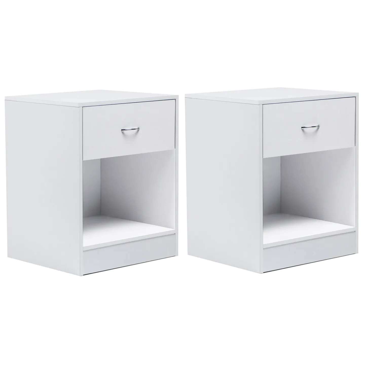Lot de 2 tables de chevet OLGA 1 tiroir avec niche bois blanc