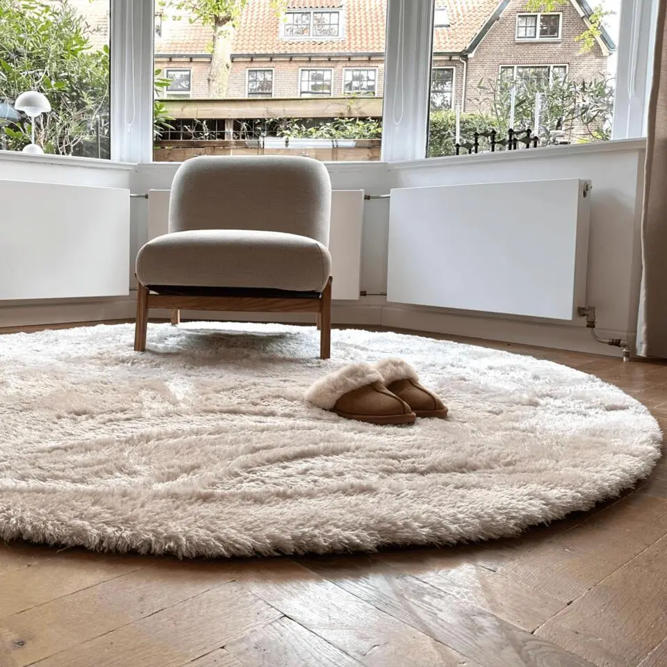 Interieur05 Rond Hoogpolig vloerkleed Odelia beige/wit - 240 x 240 cm