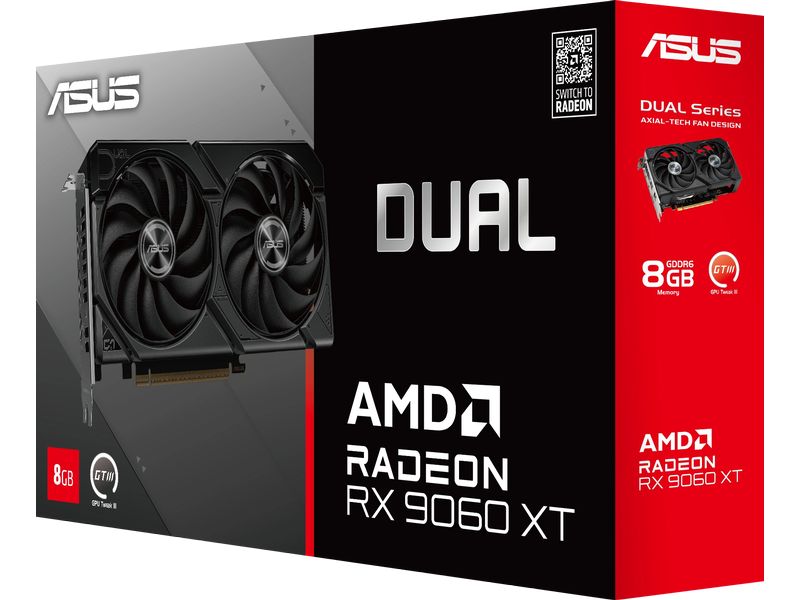ASUS Grafikkarte AMD Radeon RX9060 XT Dual 8GB Grafikkarte mit 8 GB GDDR6 Speicher