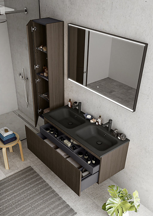 Plan double vasque en résine noir Pura 120 cm