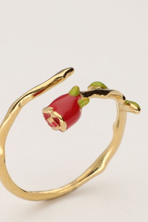 Vintage ring met gekleurde roos