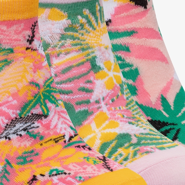 3 paar dames sneakersokken met tropical print