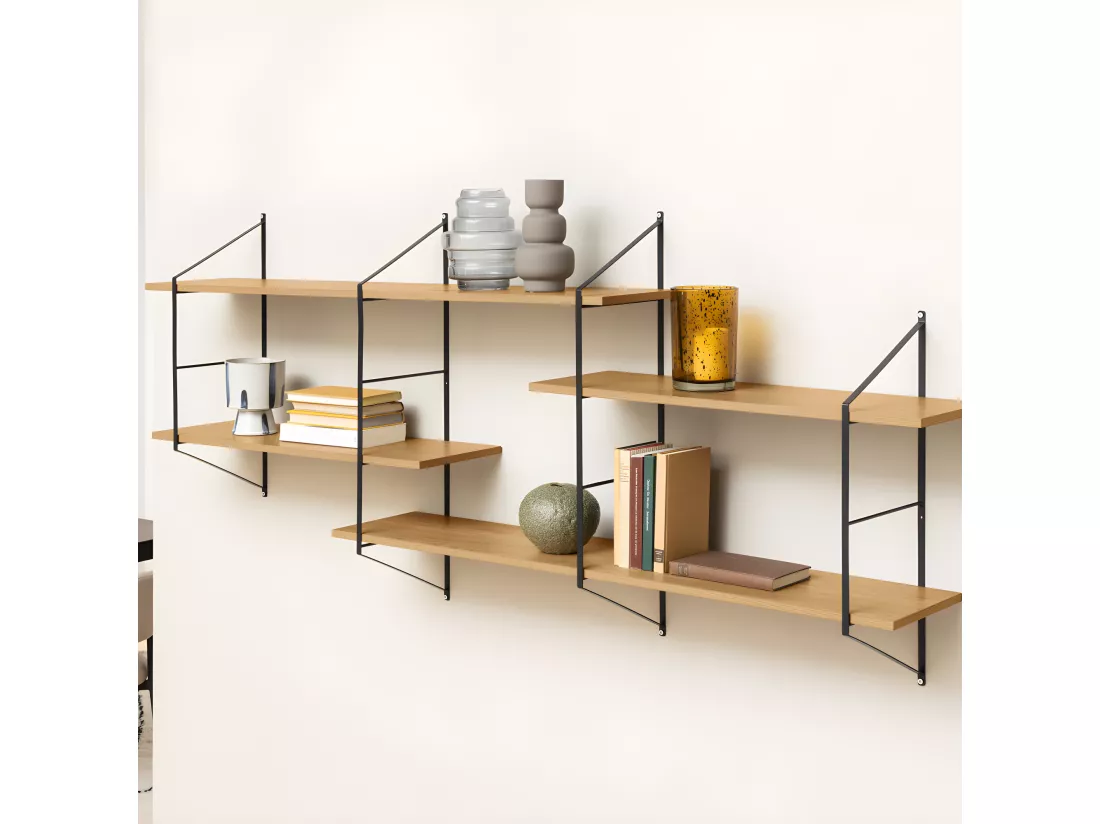 Tocro - Etagère murale en bois et métal L191cm - Bois clair