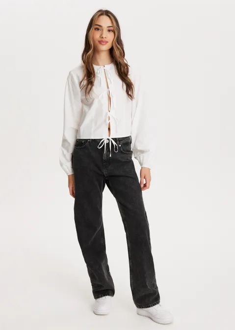 Blouse met strikjes wit (WIT)
