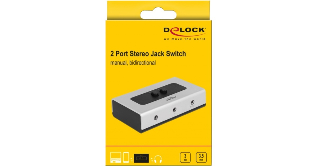 DeLOCKSwitch Stereo Jack 3.5 mm 2 port manual bidirectional  (Grijs/zwart)
