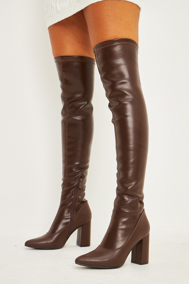 Cuissardes pointues marron à talon bloc