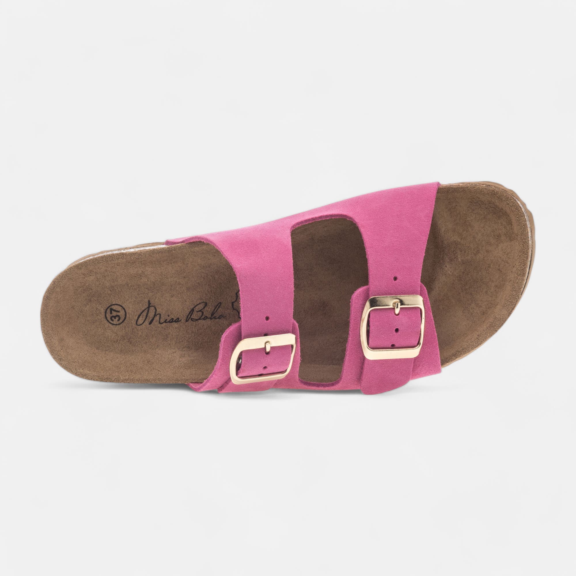 Mules semelle liège Femme en cuir fuchsia