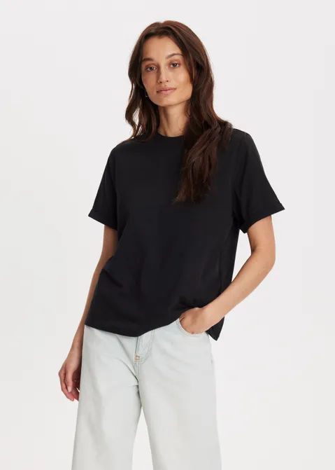 T-shirt met opgerolde mouwen zwart (ZWART)