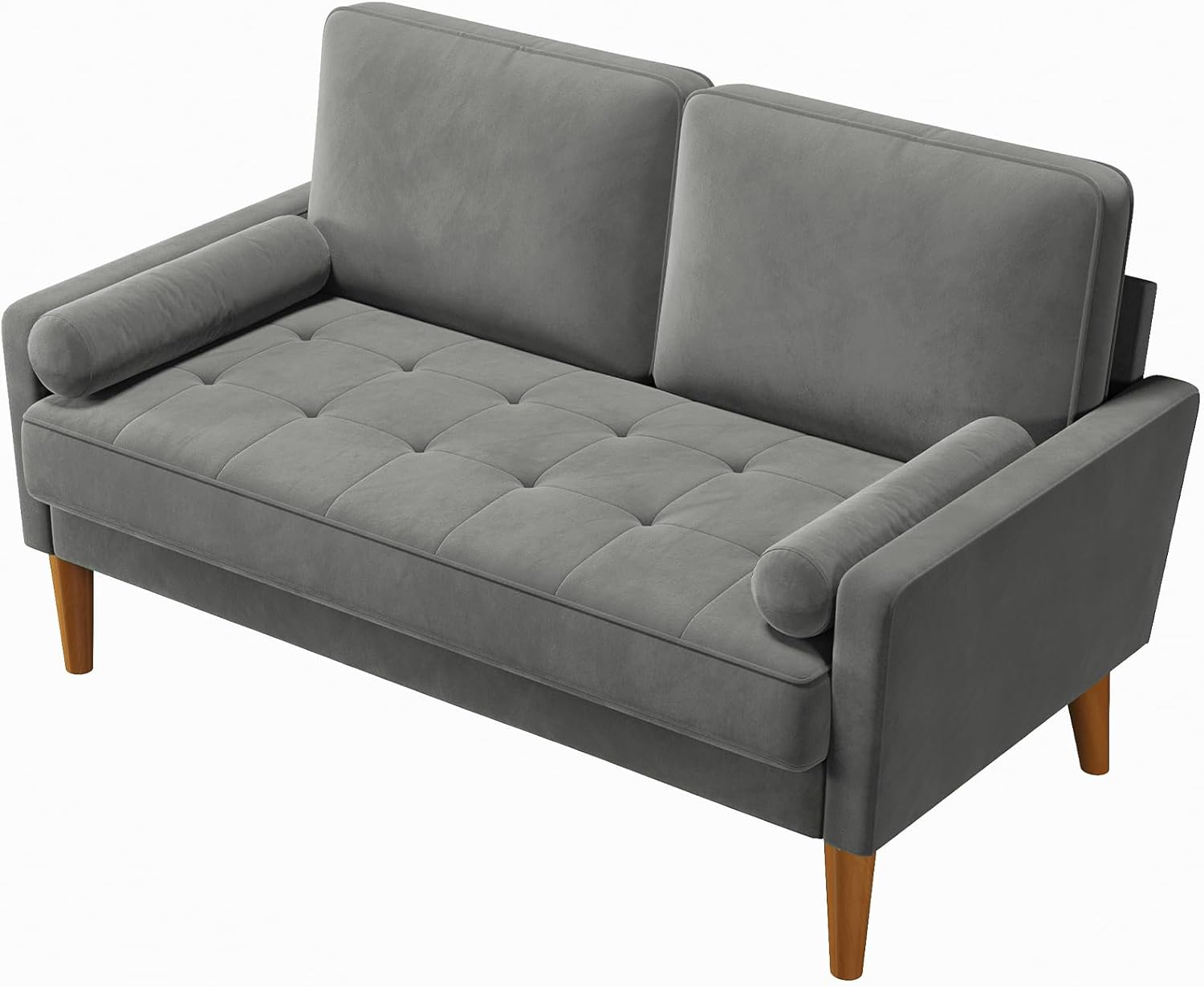 Vesgantti Couch 2 Sitzer, Samt Kleines Sofa mit 2 Wurfkissen, Modern Mini Sofa, Getuftetes Kleine Couch für Wohnzimmer/Schlafzimmer/Büro/Wohnung, 121x 77 x 87cm, Grau