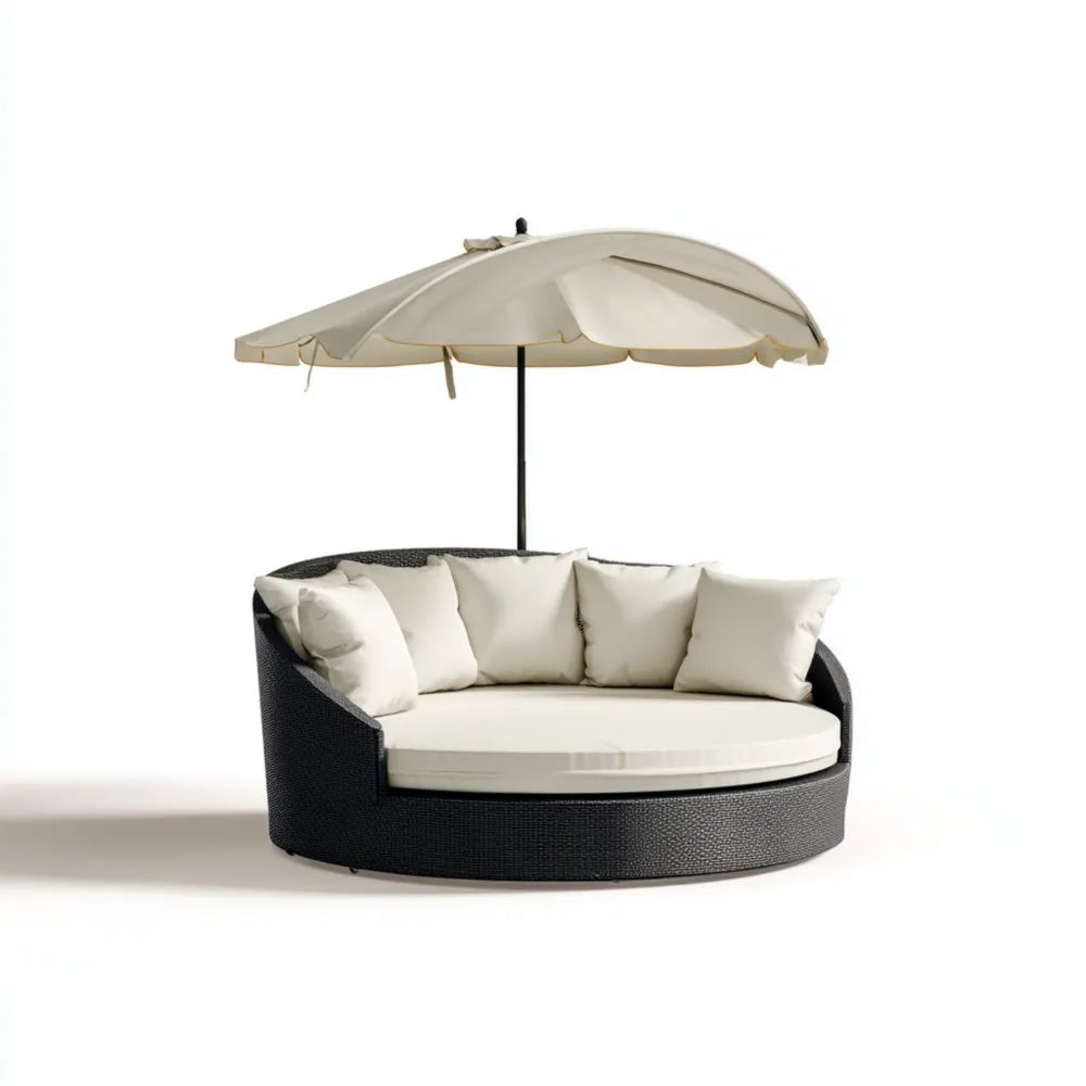 Gartenliege mit Dach Rattan 180 cm x 180 cm x 150 cm - Schwarz/Weiß - Modernes Design